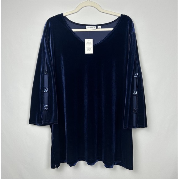 Susan Graver Tops - NWT Susan Graver Women's Velvet Top 2X Cut Out Sequin 3/4 Sleeves Glam Party
